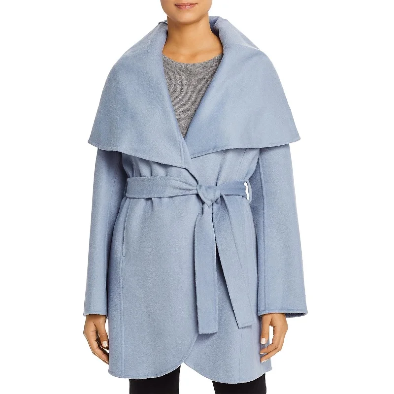 Tahari Womens Marilyn Wool Blend Winter Wrap Coat Stretch Fit Moto Jacket