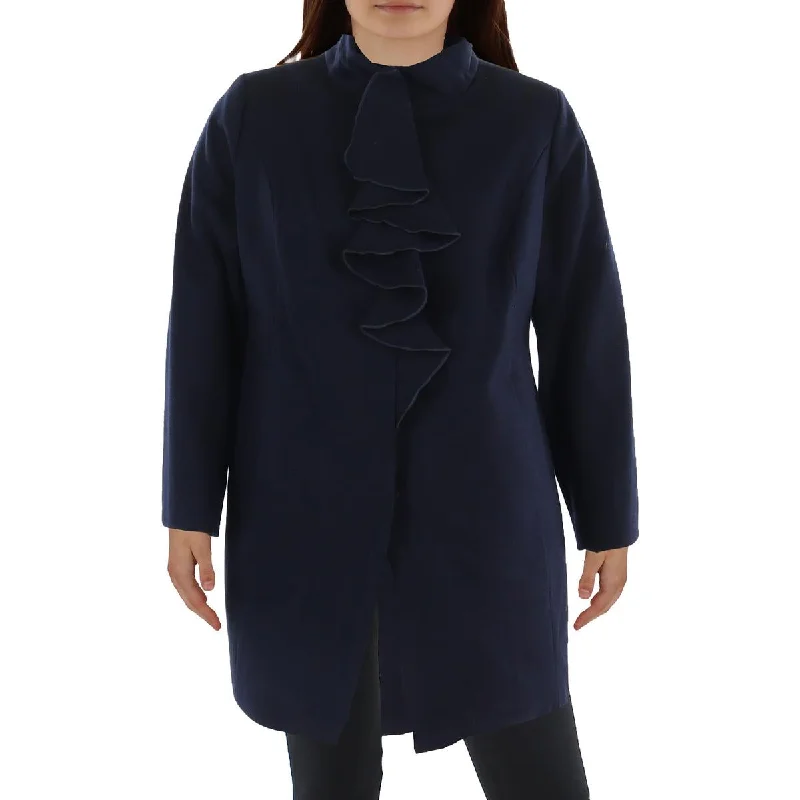 Tahari Womens Plus Wool BLend Ruffled Walker Coat Elegant Cape Blazer