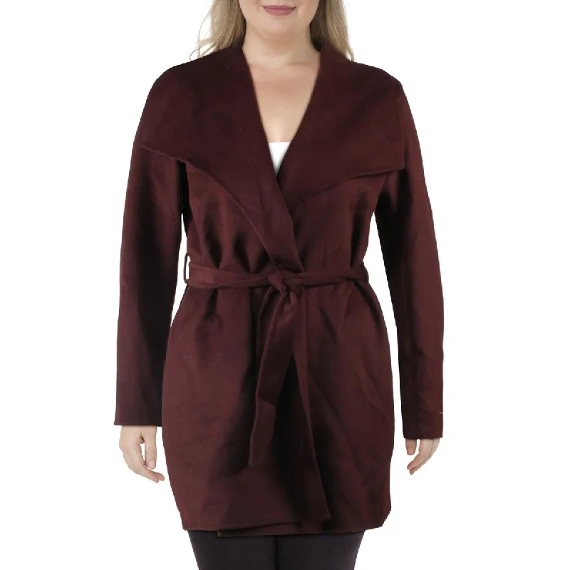 Tahari Womens Winter Wool Blend Wrap Coat Cropped Tweed Jacket