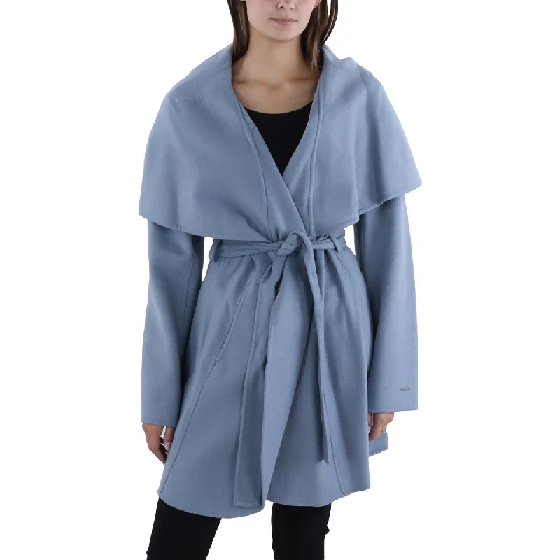 Tahari Womens Wool Blend Belted Wrap Coat Drape Front Waterfall Coat