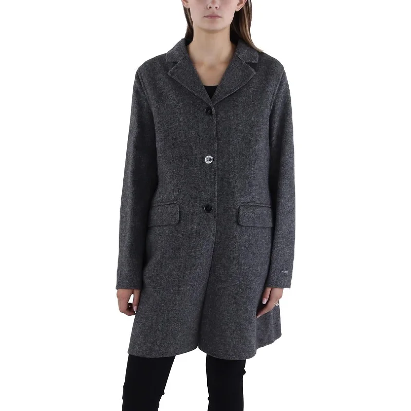 Tahari Womens Wool Blend Heathered Wool Coat Draped Collar Cardigan