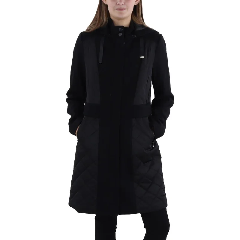 Tahari Womens Wool Blend Mixed Media Wool Coat Fitted Faux Suede Blazer