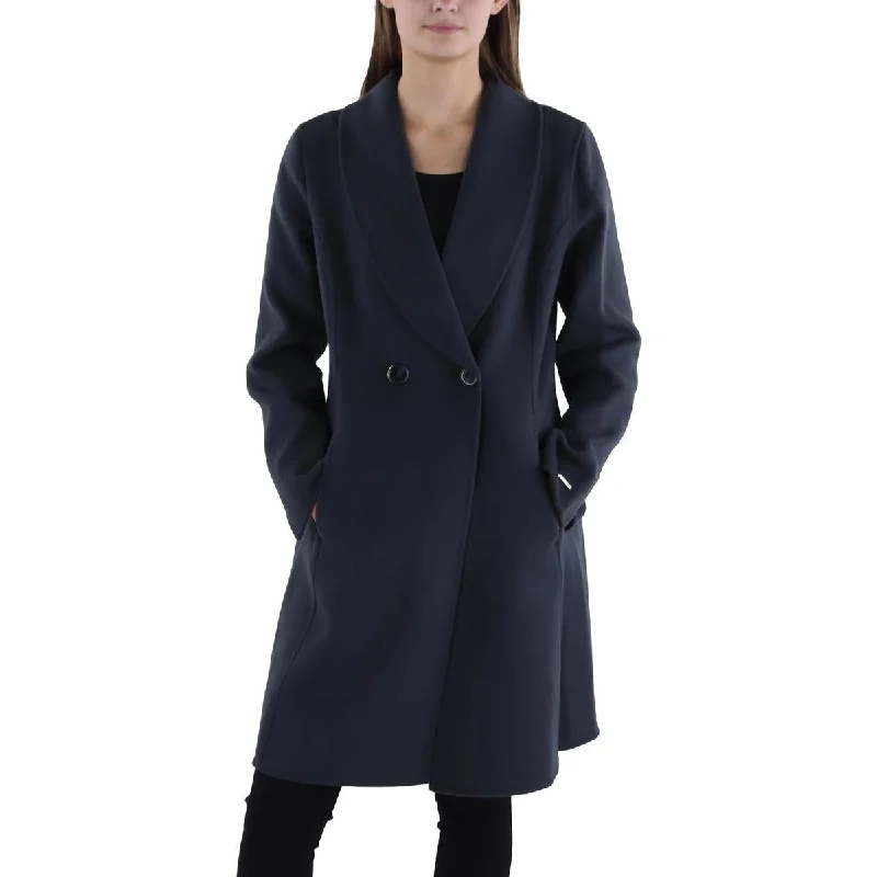 Tahari Womens Wool Blend Surplice Wrap Coat Puff Shoulder Coat