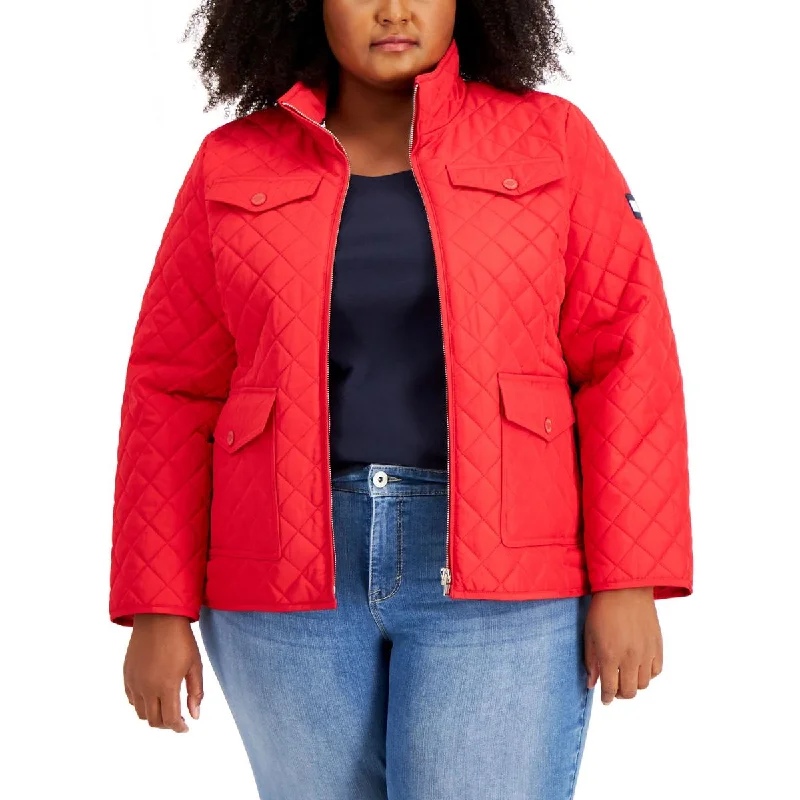 Tommy Hilfiger Womens Plus Quilted Heavy Quilted Coat Vintage Suede Jacket