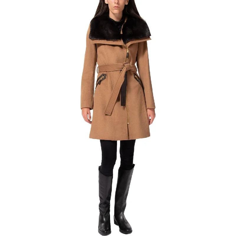 Via Spiga Kate Women's Asymmetric Wool Blend Coat with Faux Fur Collar Luxury Cashmere Wrap