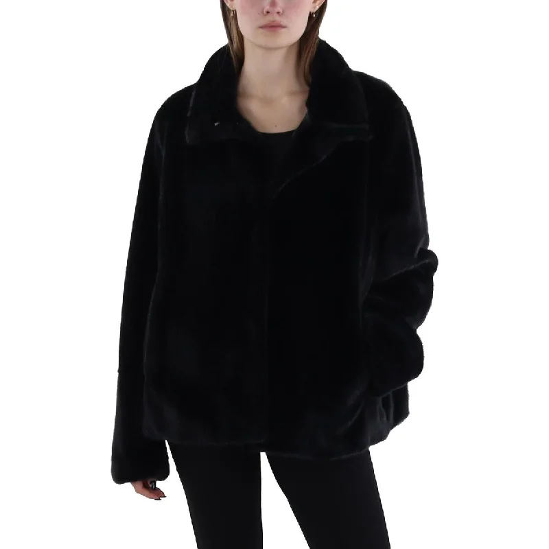 Via Spiga Womens Faux Fur Cold Weather Faux Fur Coat Soft Thermal Overcoat