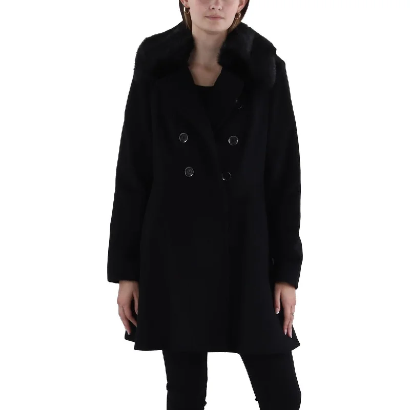 Via Spiga Womens Wool Blend Midi Pea Coat Long Hooded Anorak