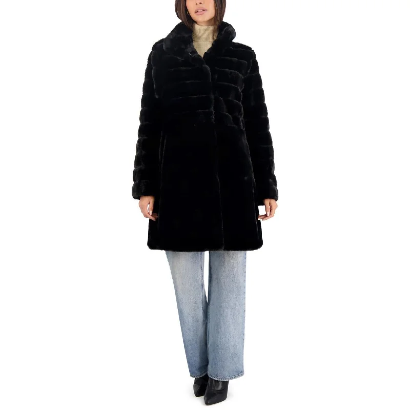Vince Camuto Womens Cold Weather Cozy Faux Fur Coat Belted Wool Overcoat