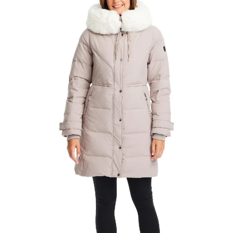 Vince Camuto Womens Faux Fur Trim Cold Weather Parka Coat Relaxed Fit Blazer