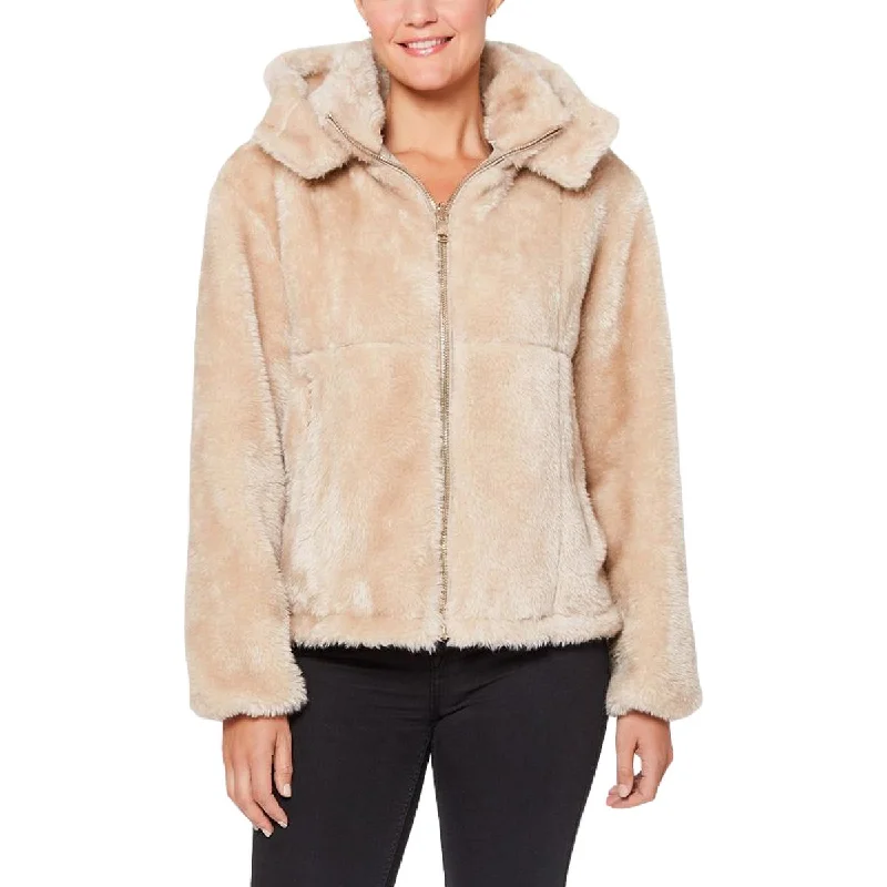 Vince Camuto Womens Lightweight Reversible Faux Fur Coat Cozy Knitted Poncho