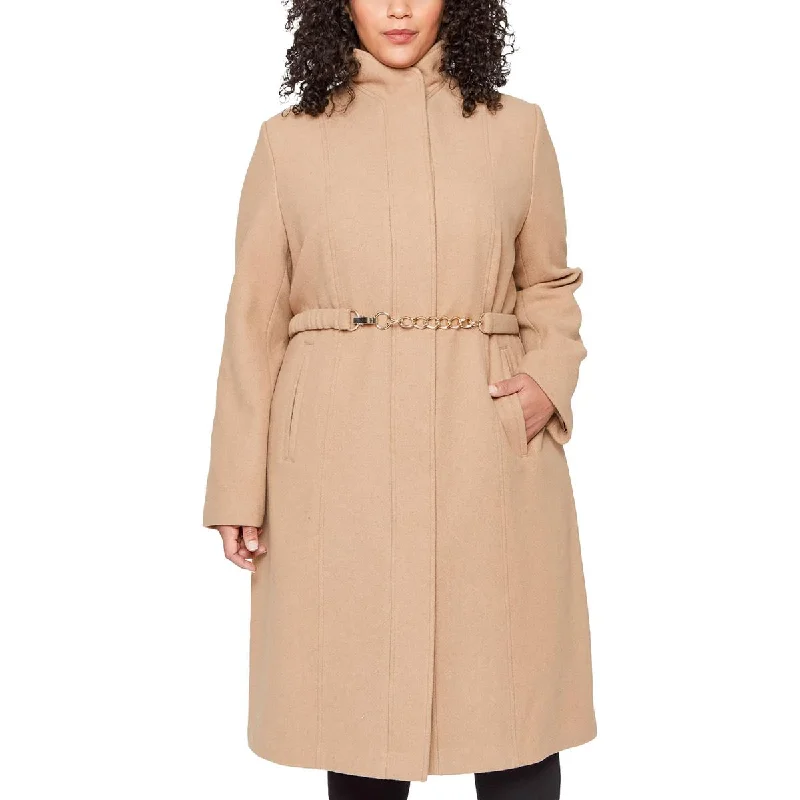 Vince Camuto Womens Plus Chain Long Walker Coat Puff Sleeve Blazer