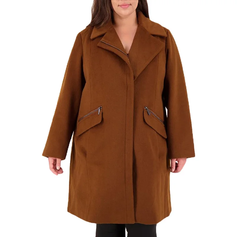 Vince Camuto Womens Plus Lightweight Cold Weather Wool Coat Button-Up Cardigan Coat