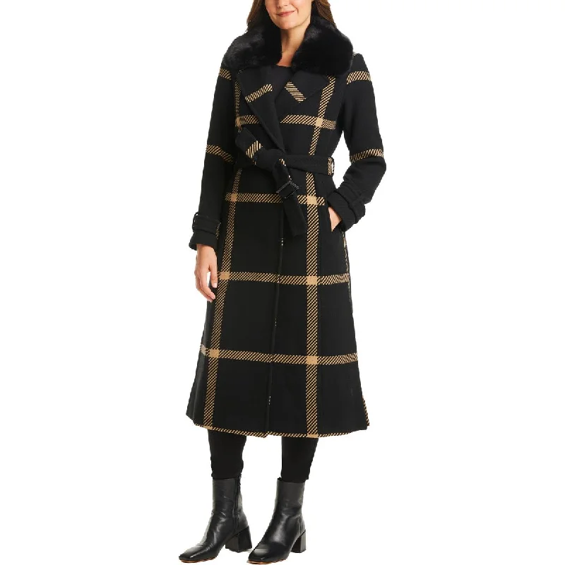 Vince Camuto Womens Plus Wool Blend Faux Fur Trim Walker Coat Long Hooded Anorak