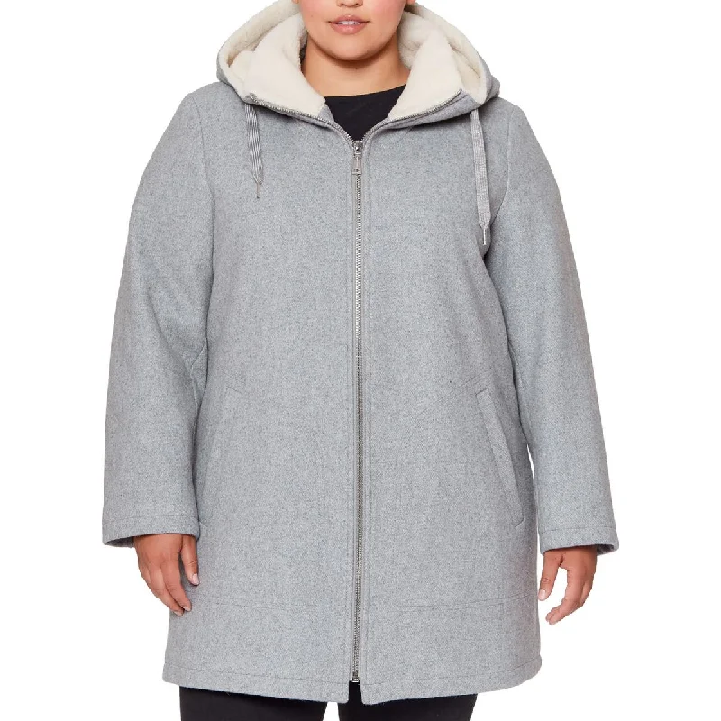 Vince Camuto Womens Plus Wool Hooded Walker Coat Softshell Outdoor Jacket