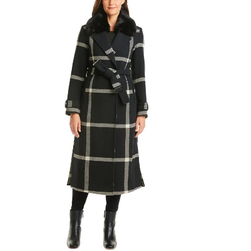 Vince Camuto Womens Wool Blend Long Wrap Coat Waterproof Rain Jacket