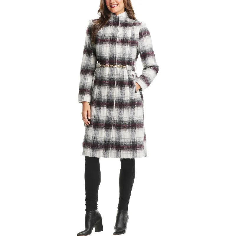 Vince Camuto Womens Wool Blend Plaid Walker Coat Stretchy Active Jacket