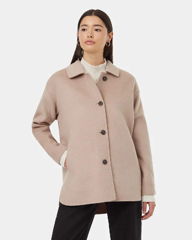 Wool Button Front Coat Fur-Trimmed Winter Coat