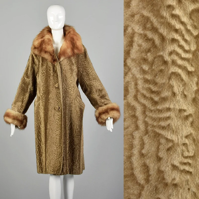 XL 1950s Faux Fur and Real Fur Coat Vegan Leather Trench
