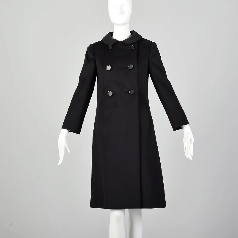 XS 1960s Black Peat Coat with Peter Pan Collar Elegant Cape Blazer