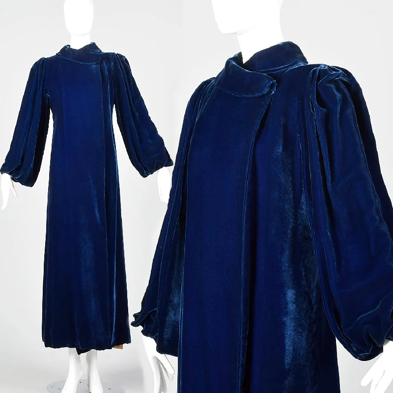 XXS 1940s Blue Velvet Opera Coat Relaxed Fit Blazer