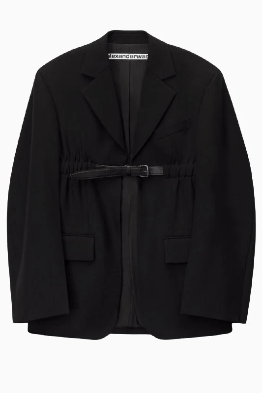 Alexander Wang Leather Belted Blazer - Black Women's Short Blazer