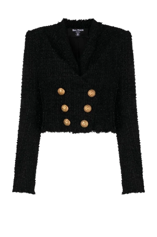 Balmain Double Breasted Cropped Blazer - Black Women's Luxury Jacket