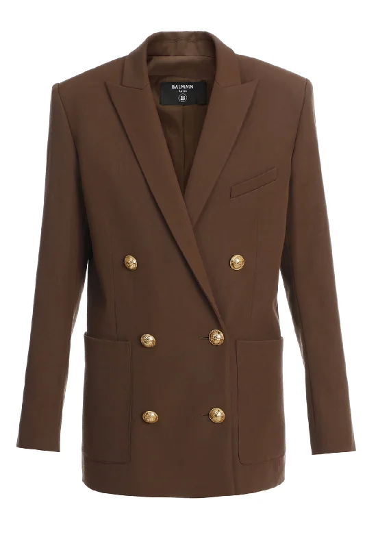 Balmain Double Breasted Oversized Blazer - Brown Women's Classic Suit