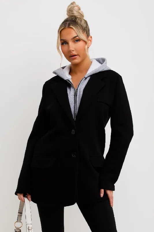 Blazer With Hood Combined Black Women's Handmade Blazer