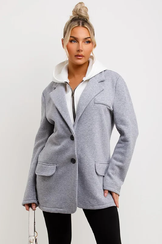 Blazer With Hood Combined Grey Women's Boutique Jacket