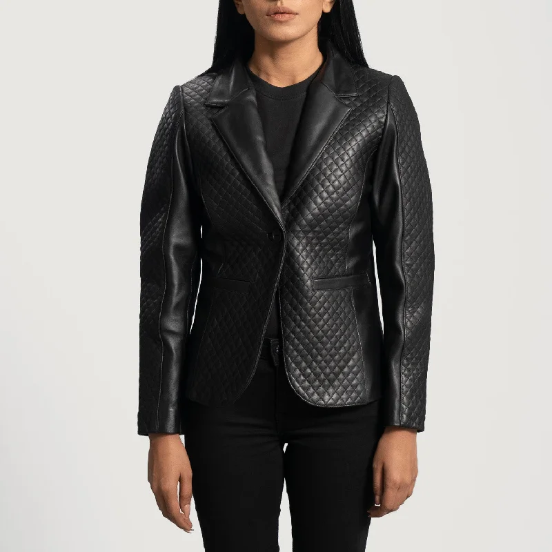 Cora Quilted Black Leather Blazer Fashion Women's Blazer