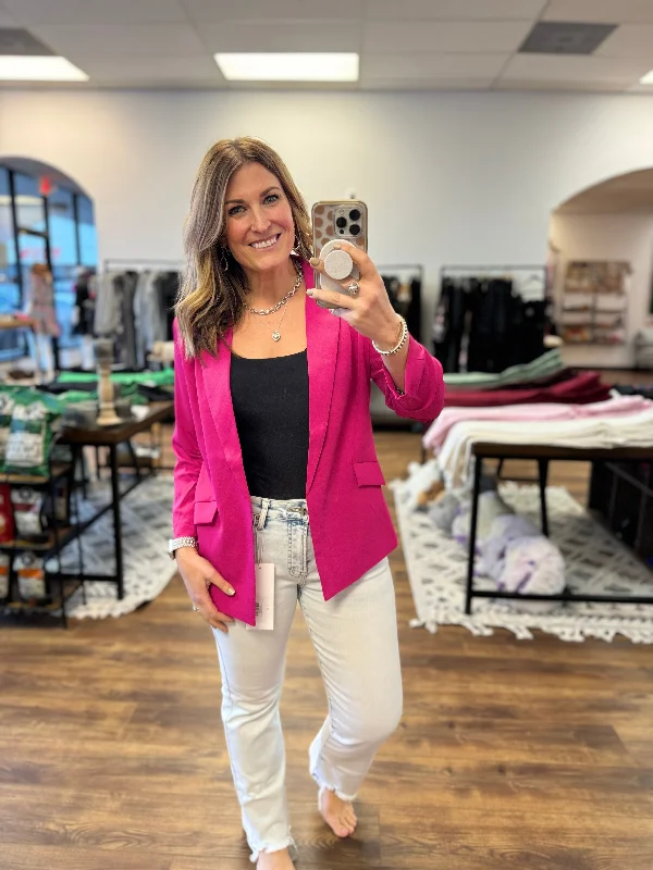 Eco-Friendly Recycled Poly Shirred Sleeve Blazer - Berry Pink Women's Luxurious Jacket
