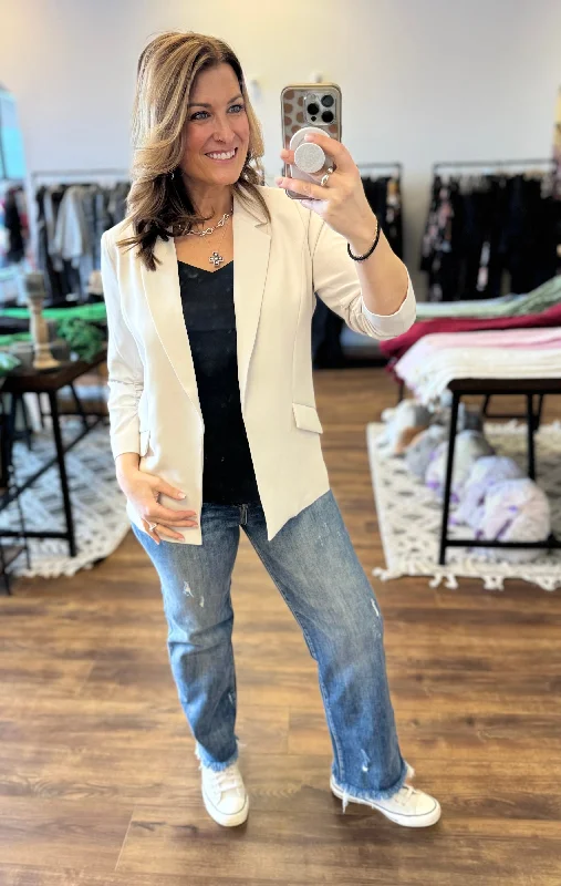 Eco-Friendly Recycled Poly Shirred Sleeve Blazer - Oyster Women's Premium Blazer
