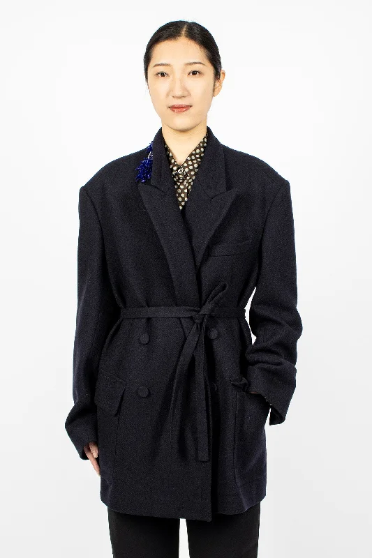 Embroidered Wool Blazer Navy Slim Fit Blazer