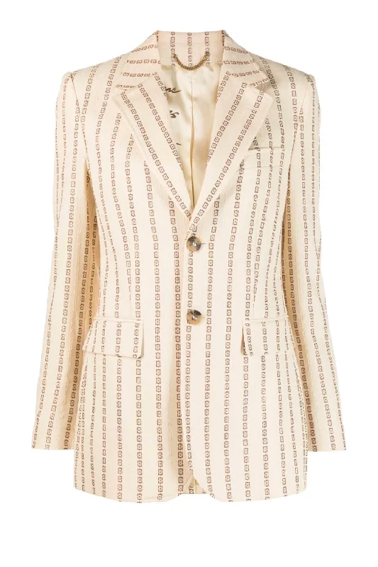 Golden Goose Jacquard Single Breasted Blazer - Lamb's Wool/ Coffee Iron Women's Premium Blazer