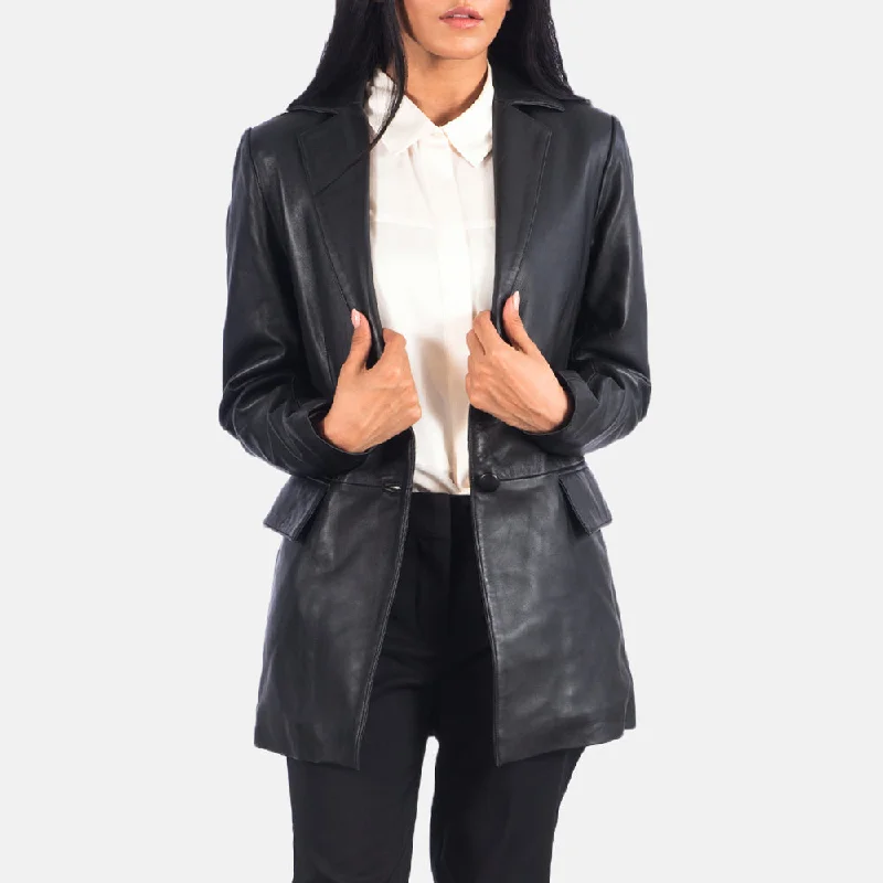 Marilyn Black Leather Blazer Linen Women's Suit