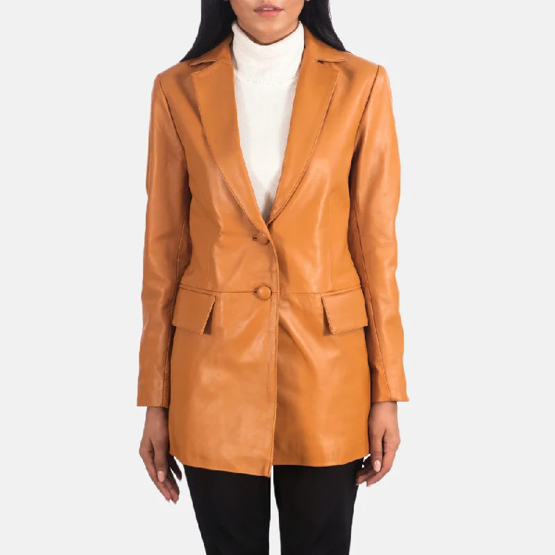 Marilyn Tan Brown Leather Blazer Women's Casual Suit
