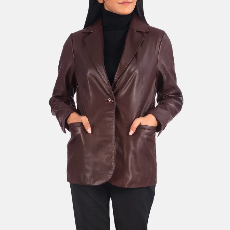 Norma Maroon Leather Blazer Spring Women's Coat