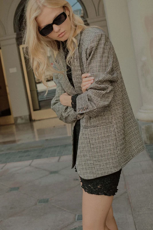 Pretty Smart Houndstooth Plaid Tweed Blazer Women's Denim Suit