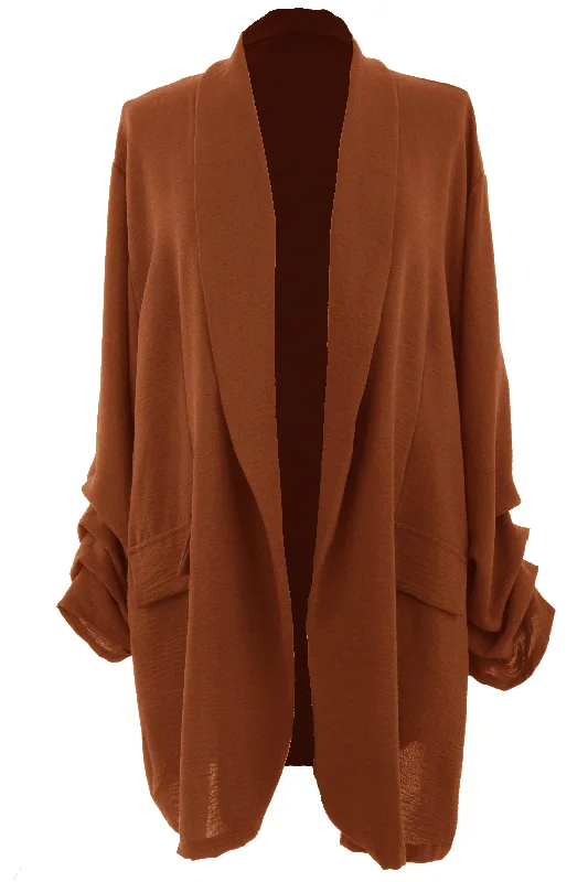 Ruched Sleeve Blazer Cotton Blend Blazer