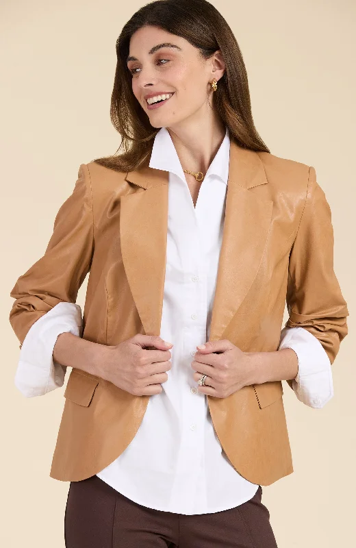 Taylor Vegan Leather Blazer - Caramel Women's Lightweight Blazer