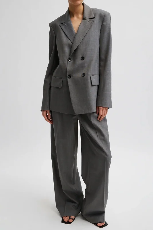 Tibi Grant Suiting Double Breasted Blazer - Grey Multi Women's Designer Suit