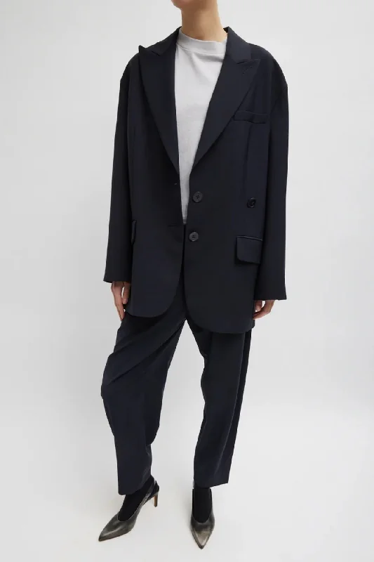 Tibi Tropical Wool Liam Blazer - Navy Women's Classic Blazer