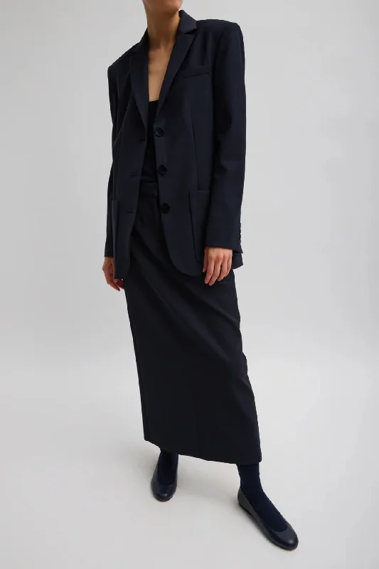 Tibi Tropical Wool Max Blazer - Navy Women's Warm Suit