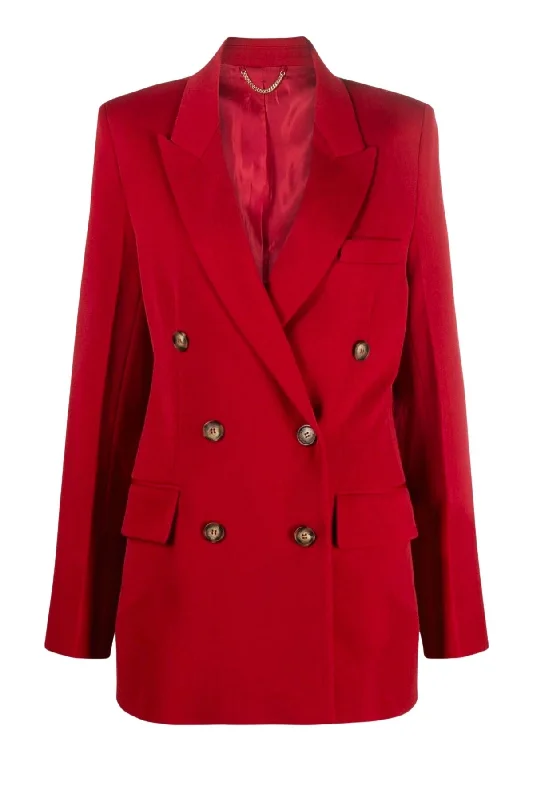 Victoria Beckham Slim Double Breasted Blazer - Poppy Red Women's Trendy Jacket
