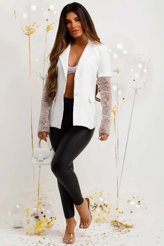 White Blazer With Diamante Net Sleeve Women's Banquet Suit