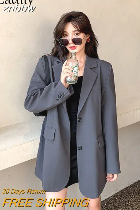 znbbw 2023 Winter New In Korea Style Long Sleeve Women Blazer Office Lady Loose Solid Suit Work Blazers Spring Female Coat Women's Elegant Suit
