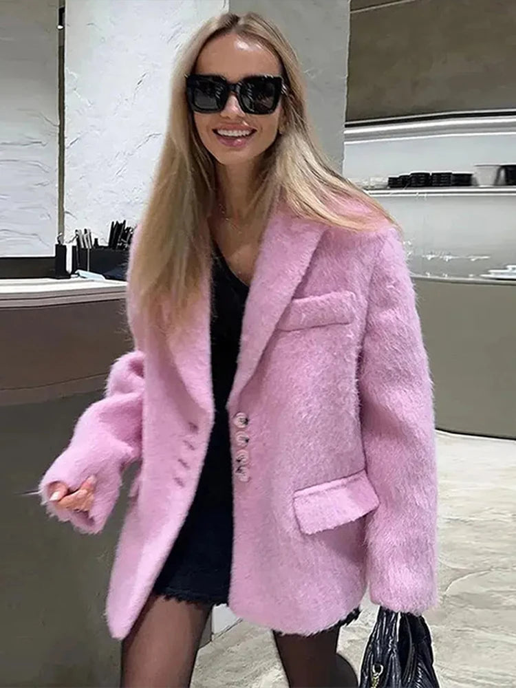 Znbbw Mohair Woolen Plush Women Suit Coats Casual Loose Long Sleeve Button Office Blazer Female 2024 Winter Elegant Pocket Coats Women's High-End Blazer Znbbw Mohair Woolen Plush Women Suit Coats Casual Loose Long Sleeve Button Office Blazer Female 2024 Winter Elegant Pocket Coats Women's High-End Blazer