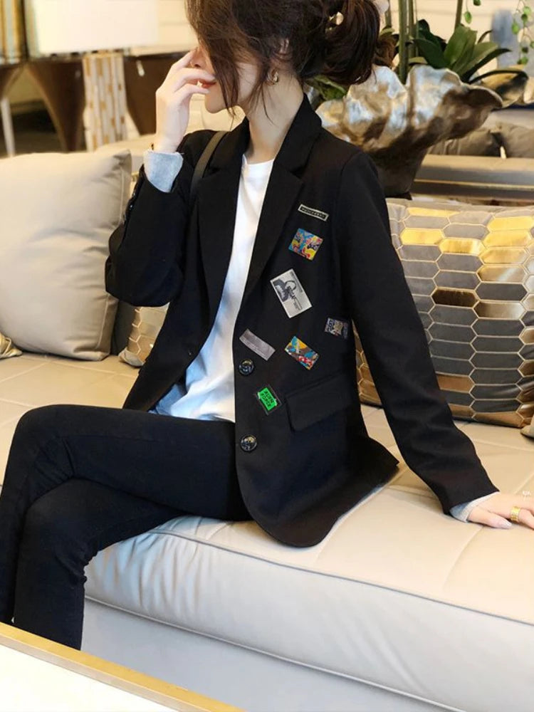Znbbw Print Pockets Blazers Turn Down Collar Long Sleeve Female Slim Blazer Women Single Breasted Spring Autumn All Match Coats Women's Trendy Jacket Znbbw Print Pockets Blazers Turn Down Collar Long Sleeve Female Slim Blazer Women Single Breasted Spring Autumn All Match Coats Women's Trendy Jacket