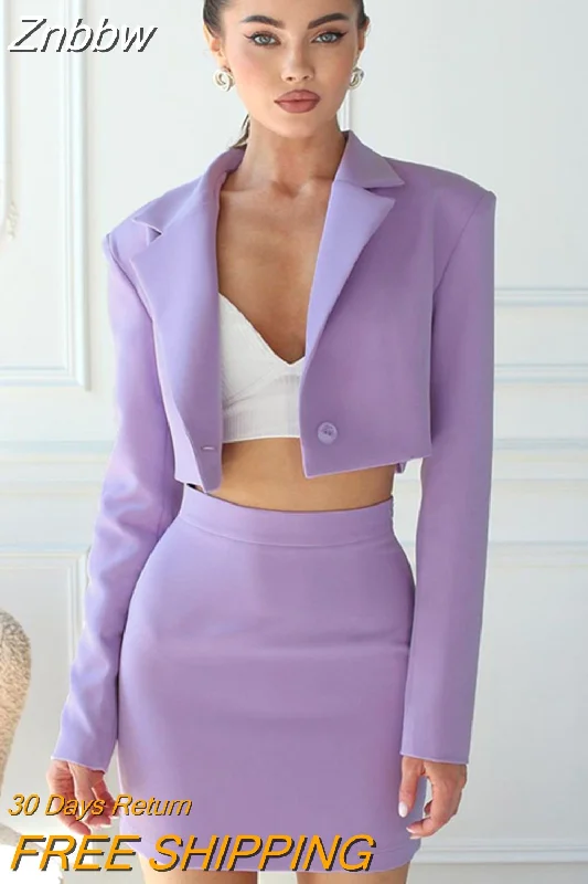 Znbbw Women Long Sleeve Tops Blazers Coats Mini Skirt Two Piece Sets Fall Business Outfits Formal Suits 2023 Autumn Clothes Women's Boutique Suit