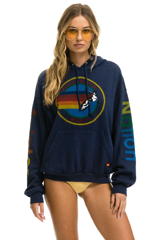 AVIATOR NATION MIAMI RELAXED PULLOVER HOODIE - NAVY Saggy Sleeve Comfort